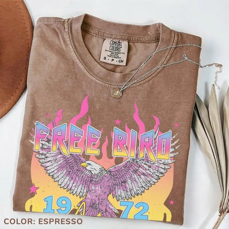 Comfort Colors Free Bird Shirt , Old School Band T-shirt, America 250th Anniversary Shirt, Patriotic USA Flag Tee, 4th of July Independence Day Gift, Retro Music Shirt, Rock Band Tee, Oversized Trendy Shirts for Women