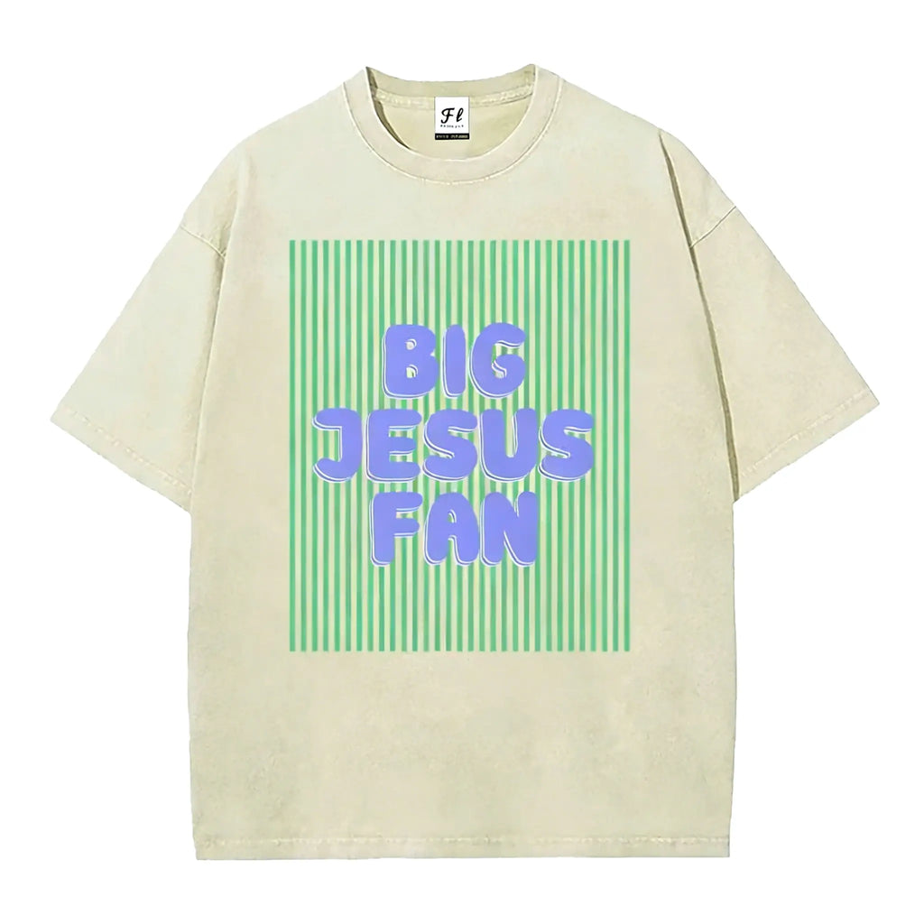 Unisex Big Jesus Fan Unisex Washed T-Shirt Plus Size Shirt Cotton Streetwear Breathable Fabric