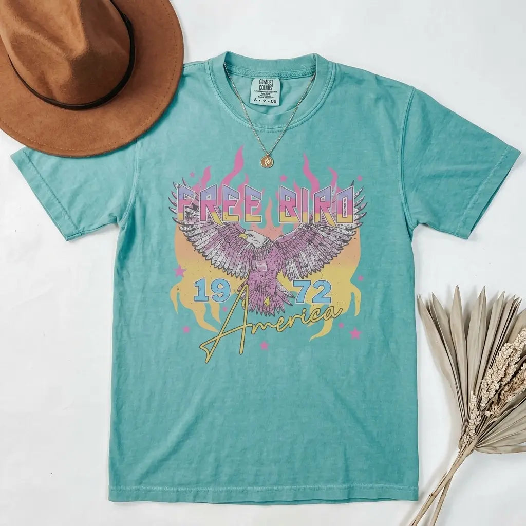 Comfort Colors Free Bird Shirt , Old School Band T-shirt, America 250th Anniversary Shirt, Patriotic USA Flag Tee, 4th of July Independence Day Gift, Retro Music Shirt, Rock Band Tee, Oversized Trendy Shirts for Women